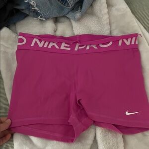 Nike Pro Fuchsia Shorts with White Logo
